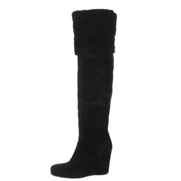 Prada Black Suede OTK Shearling Boots Sz 38 (US 8) EUC - Picture 1 of 10